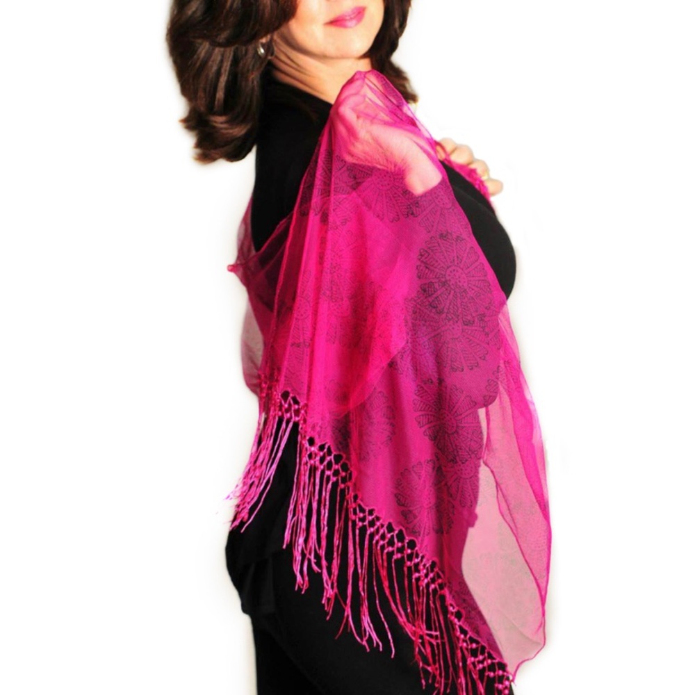 A pink patterned handmade scarf